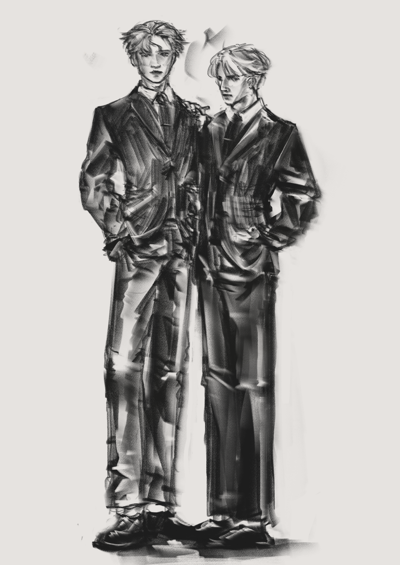 Dessins de deux hommes en costumes élégants